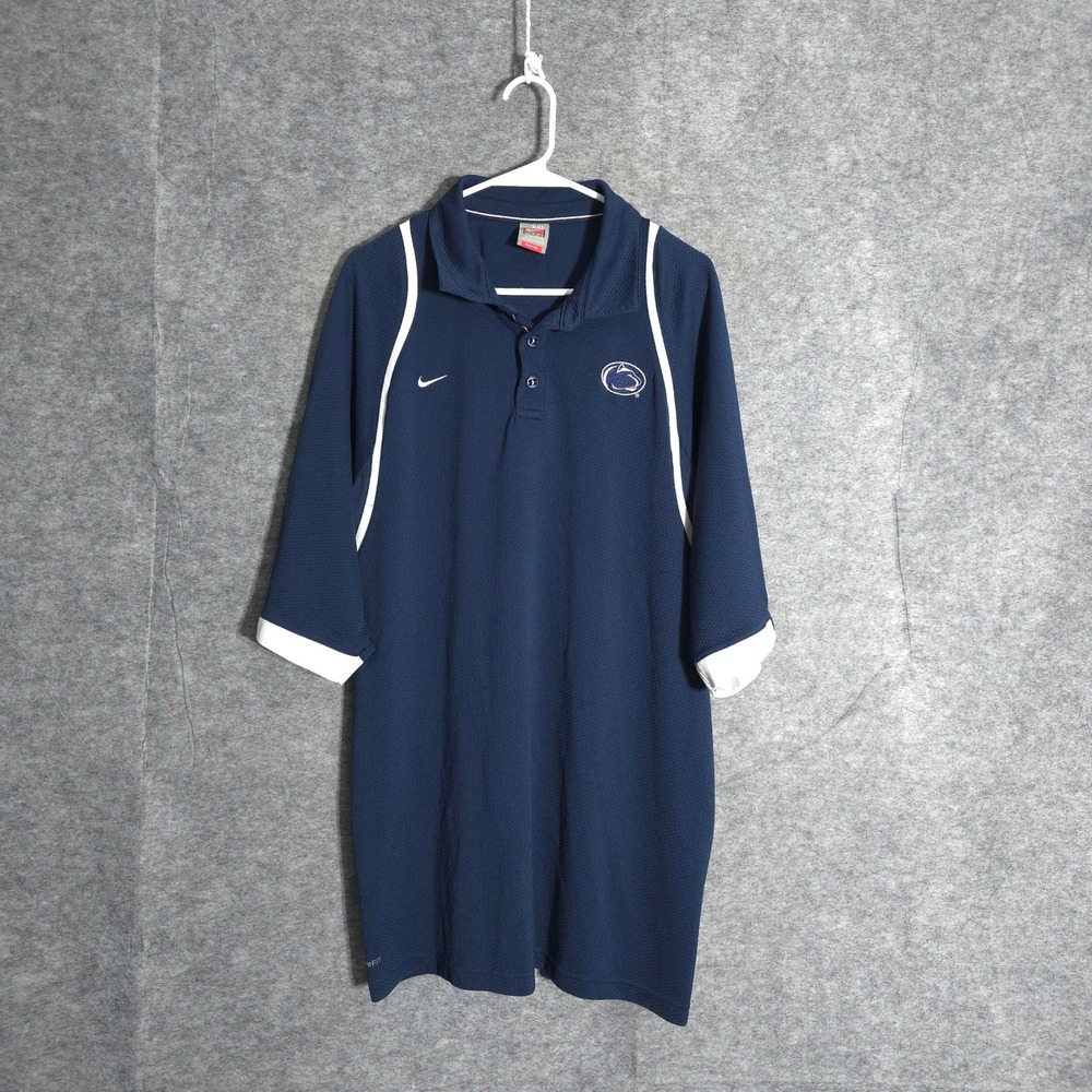 Nike Penn State Polo Men XXL Navy Blue Fit Dry Nittany Lions NCAA Athletic Shirt